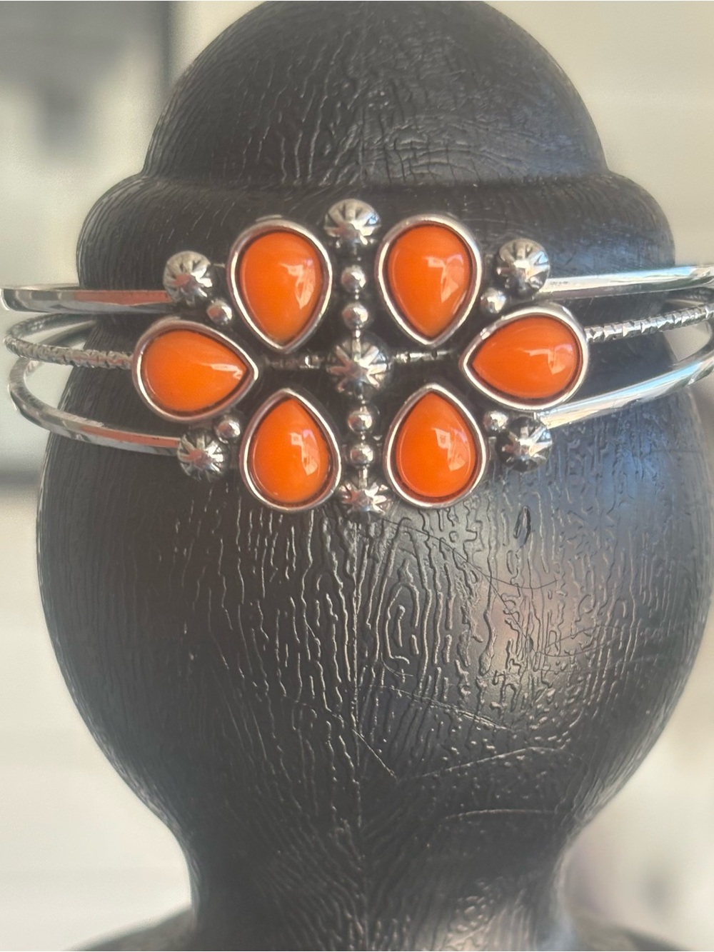 Orange Teardrop Flower Cuff Bracelet - Women Jewelry